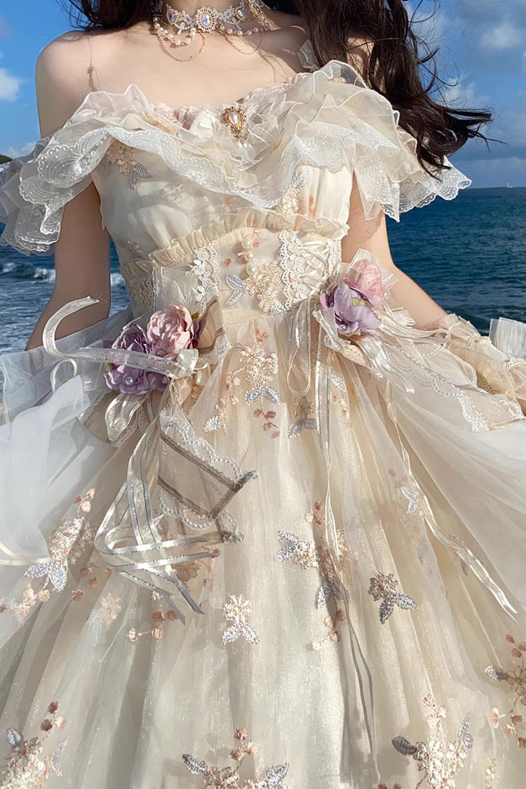 Ivory [Flora] Multi-Layered Ruffle Hanayome Embroidery Bowknot Sweet Lolita Jsk Dress - Product - 5