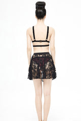Black Lace Rose Mesh A-Line Women's Gothic Swimsuit Skirt - Product - 6