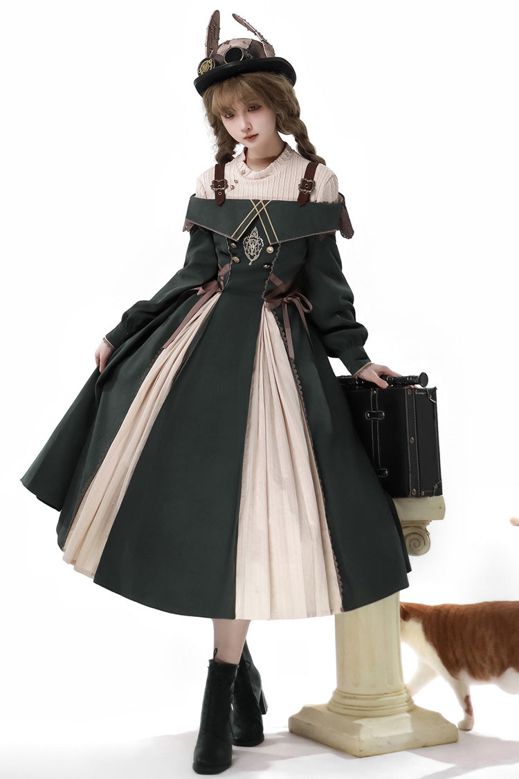Dark Green Long Sleeves Ruffle Embroidery Bowknot Gothic Princess Lolita Dress - Green - 1