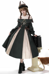 Dark Green Long Sleeves Ruffle Embroidery Bowknot Gothic Princess Lolita Dress - Green - 1