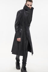 Black Gray Punk Exaggerated Large Collar Design Thick Rope Decoration Handsome Slim Men's Long Coat - Product - 6
