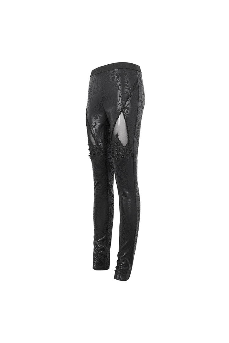 Black Floral Embroidered Mesh Splice Women's Gothic Leggings - Product - 9