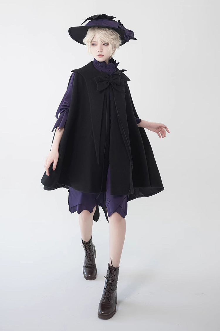 Black Woolen Ouji Fashion Daily Lolita Cloak - Product - 3