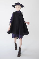 Black Woolen Ouji Fashion Daily Lolita Cloak - Product - 3