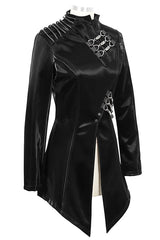 Black High Collar Slim Leather Womens Punk Coat - Product - 6