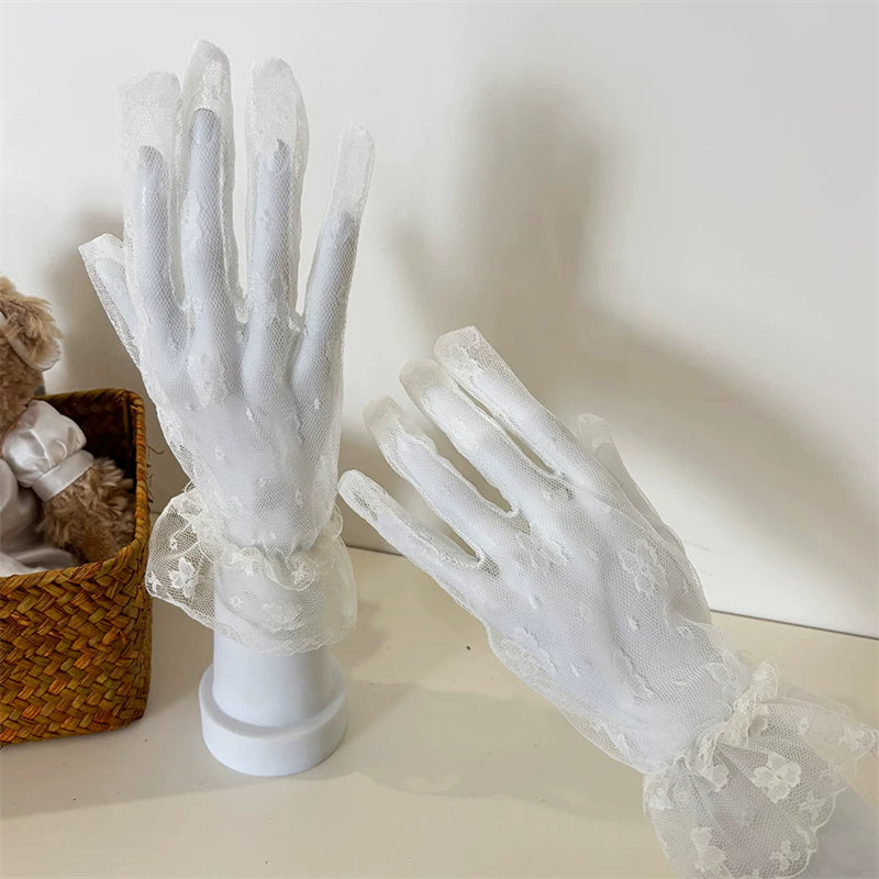 Butterfly Embroidered Lace Mesh Sweet Lolita Gloves 2 Colors - Product - 4