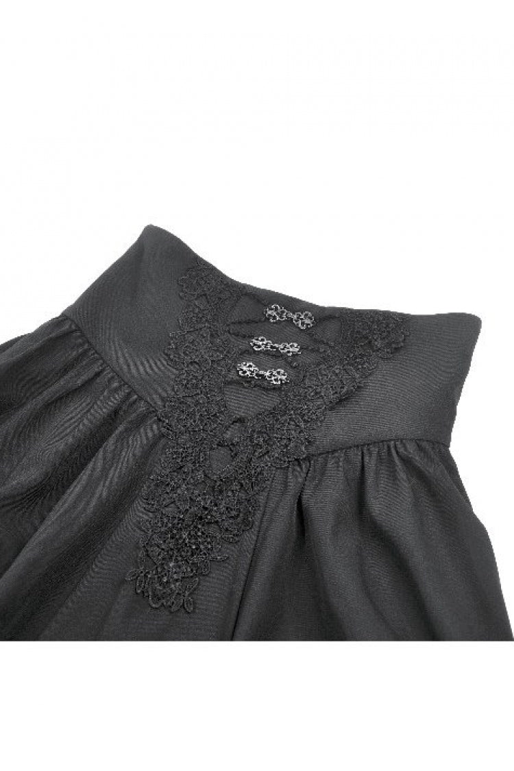 Black Women's Gothic High Waisted Embroidered Gathered Maxi Skirt - Product - 12
