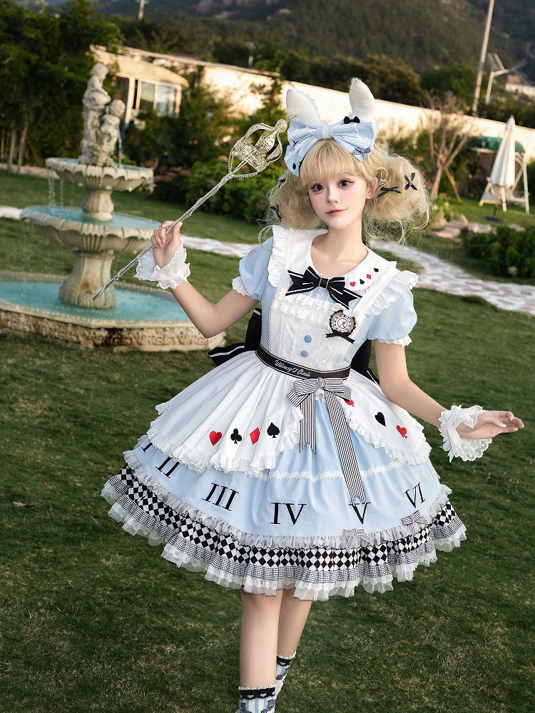 Blue & White Alice in Wonderland Sweet Lolita Dress + Apron detail view 4
