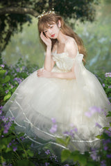 Beige Small Ballet High Waisted Bowknot Chiffon Long Version Sweet Lolita JSK Dress - Product - 7