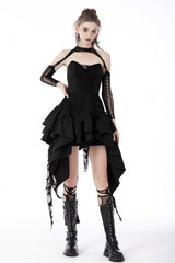 Black Sleeveless Multi-Layered Irregular Frilly Zippered Women's Gothic Evening Dress - Product - 5