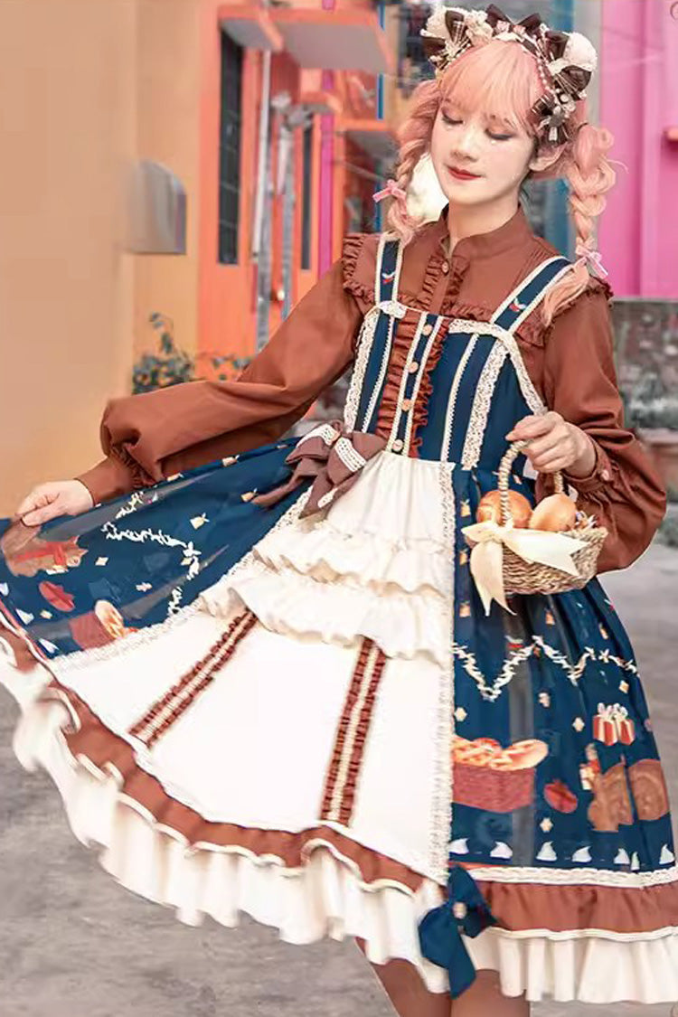 Multi-Color Christmas Far Away Print Ruffle Bowknot Sweet Princess Lolita Jsk Dress - Product - 3
