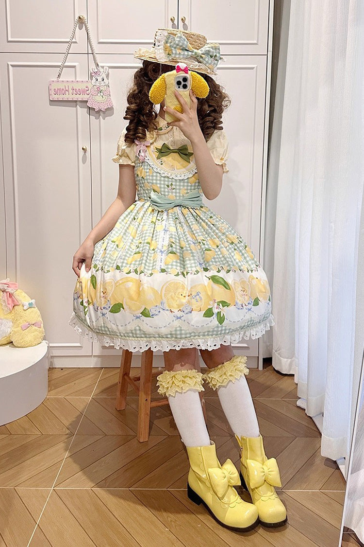 Green [Lemon Chicken] Print Ruffle Bowknot Lace Sweet Lolita Jsk Dress - Product - 13