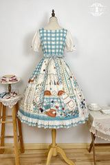 Blue/Green [Tea Party] Short Sleeves Print Ruffle Bowknot Lace Sweet Elegant Lolita Dress - Product - 13