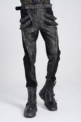 Black/Grey Faux Leather Stitching Buckle Men's Punk Pants - Product - 10
