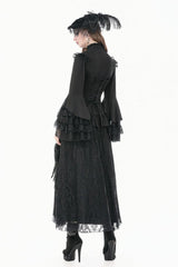 Black Stand Collar Long Trumpet Sleeves Multi-Layered Ruffled Lace Patchwork Lace-Up Women's Victorian Gothic Blouse - Product - 2