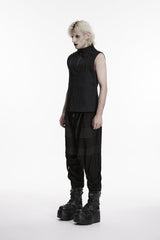 Black Stand Collar Sleeveless Studded Zippered Men's Punk Handsome Vest - Product - 3