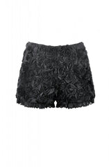 Black 3D Floral Jacquard Lace-Trimmed Women's Gothic Mini Shorts - Product - 3