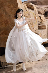 White [Aurelia of the Holy Light] Square Collar Printed Embroidered Chain-Decorated Sweet Elegant Lolita Dress - Product - 4