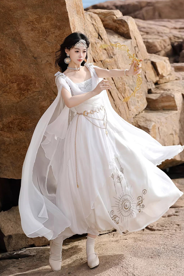 White [Aurelia of the Holy Light] Square Collar Printed Embroidered Chain-Decorated Sweet Elegant Lolita Dress - Product - 4