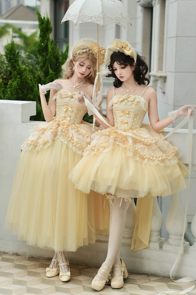 Yellow [Sissi's Pilgrimage] Off Shoulder Ruffle Bowknot Lace Sweet Lolita Skirt (Long Version) - Product - 11