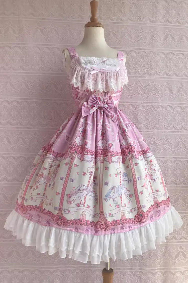 Rose Trojan Print Ruffle Bowknot Sweet (Dress Only) front view