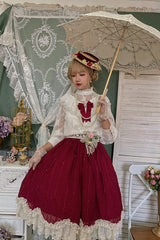 Wine Elegant Vintage Tulip Multi-Layer Ruffled Classic Lolita Skirt Dress - Product - 2