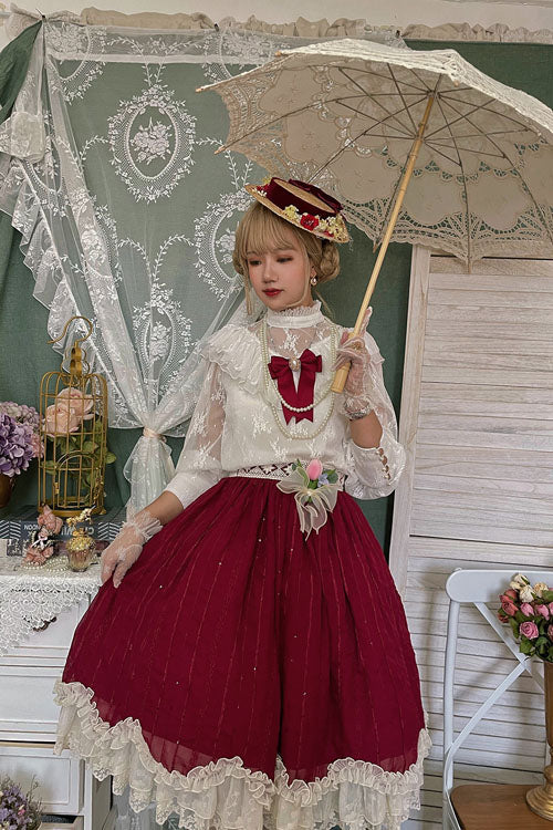 Wine Elegant Vintage Tulip Multi-Layer Ruffled Classic Lolita Skirt Dress - Product - 2