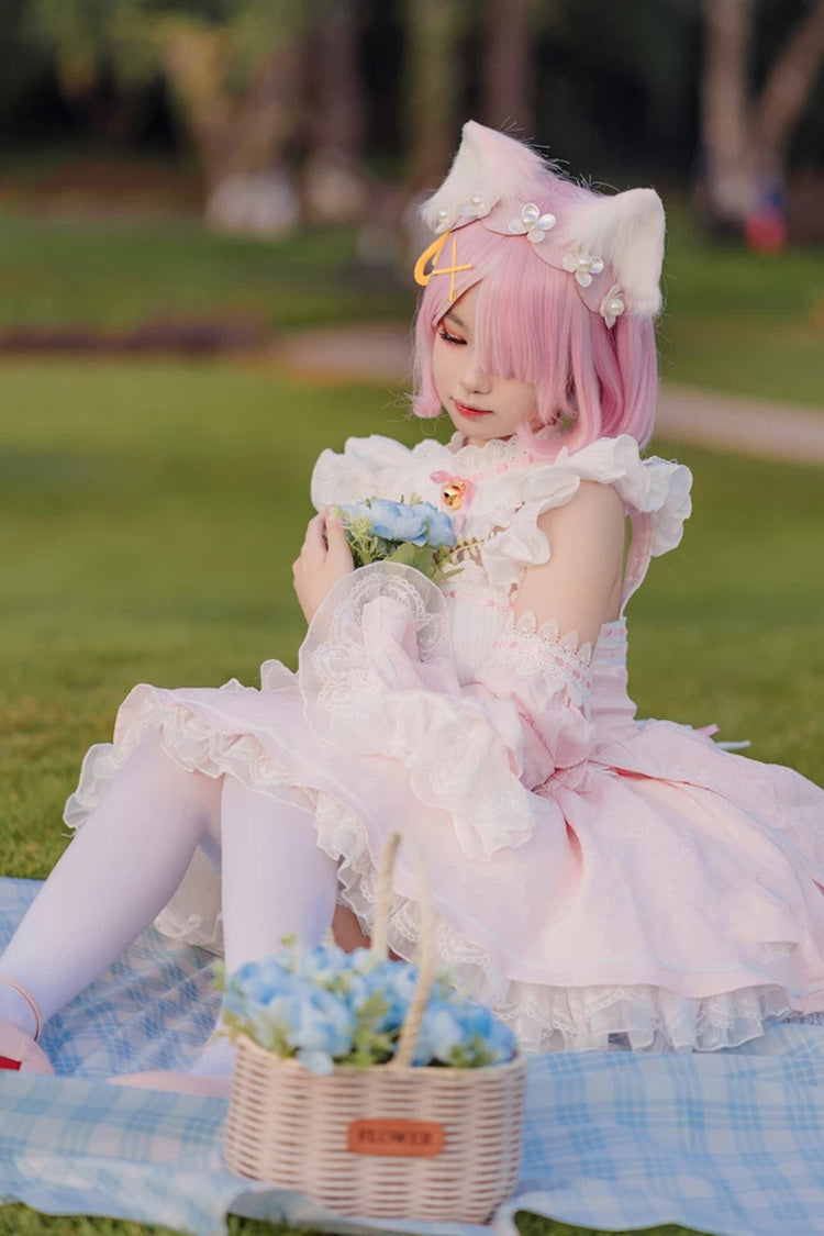 Pink [Ram Rem] Ruffle Bowknot Sweet Japanese Lolita Jsk Dress Set - Product - 3