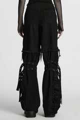 Black Stitching Mesh Unedged Detachable Women's Punk Pants - Product - 3