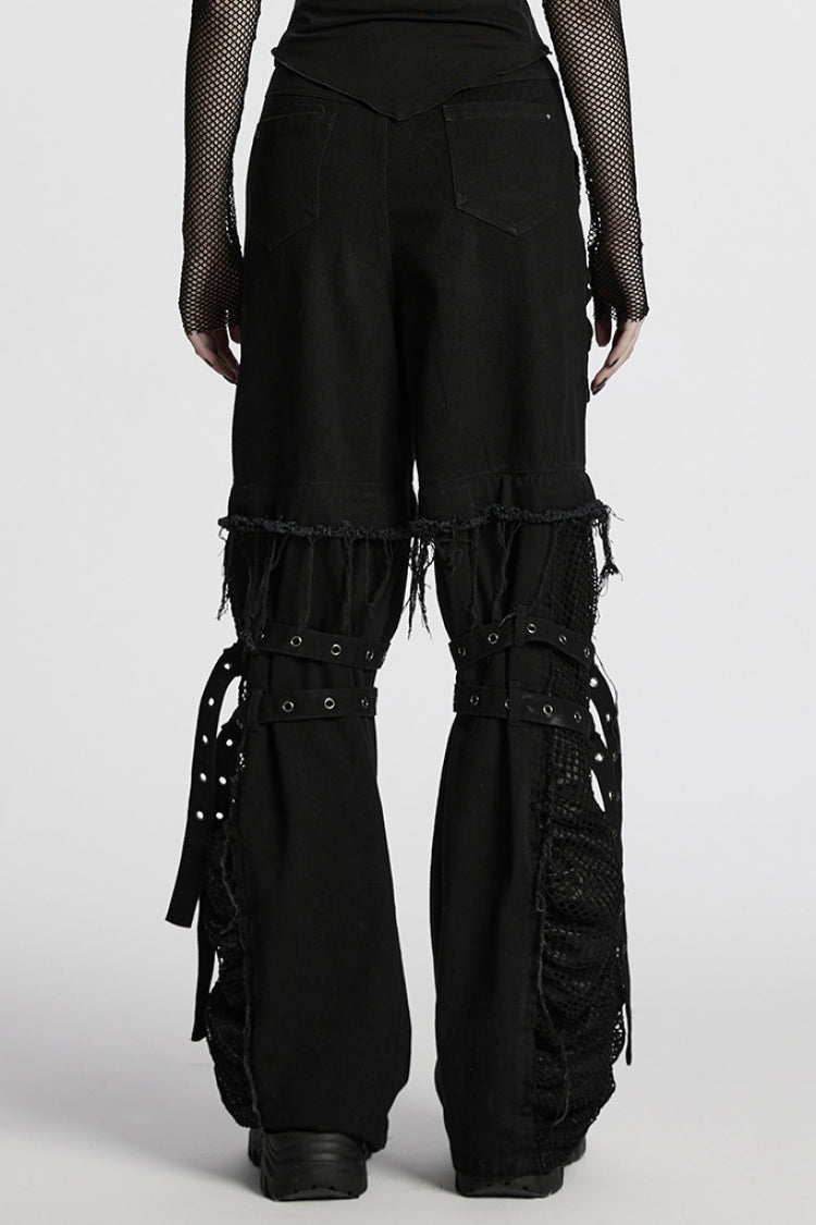 Black Stitching Mesh Unedged Detachable Women's Punk Pants - Product - 3