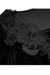Black Gorgeous Velvet Fabric Embroidered Jacquard Neckline Irregular Hem Trumpet Sleeve Women's Gothic Dress - Product - 7