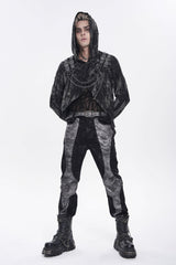 Grey Printed Cut-Out Spliced Color-Blocked Men's Punk Cool Pants - Product - 4