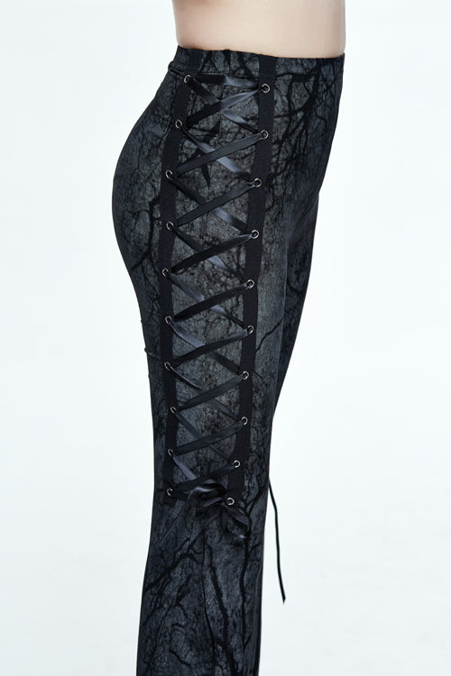 Black Mysterious Forest Gothic Branch Printing Bellbottom Womens Pants - Product - 8