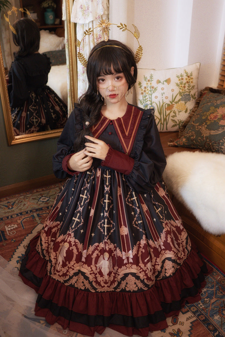 [Angel's Redemption] Long Sleeves Angel Print Ruffle Bowknot Sweet Lolita Dress 3 Colors - Product - 6