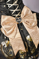 Black/Gold [Sugar Bear] Jacquard Ruffled Bow Lace Sweet Classic Lolita Dress 2 Versions - Product - 14