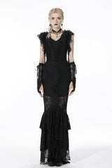 Black Plunging V Collar Short Sleeves Ruffled Lace Sexy Women's Gothic Crop Top - Product - 9
