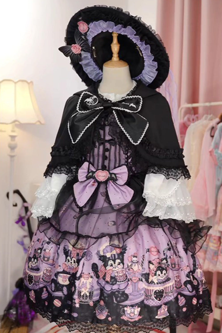 Purple [Devil Cat] Print Ruffle Bowknot Lace Gothic Lolita Jsk Dress (Plus Size Support) - Product - 6