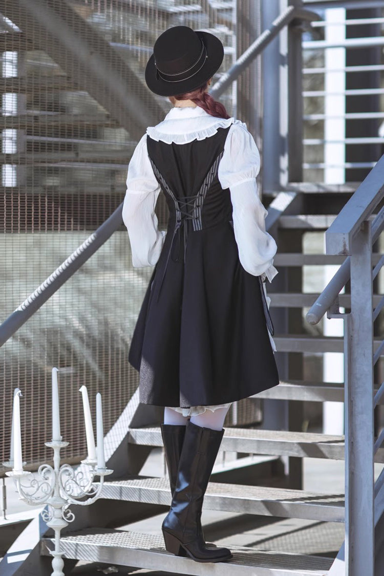 Black Eternal Dawn Retro Elegant Handsome Neutral Prince Gothic Ouji Long Coat - Product - 3