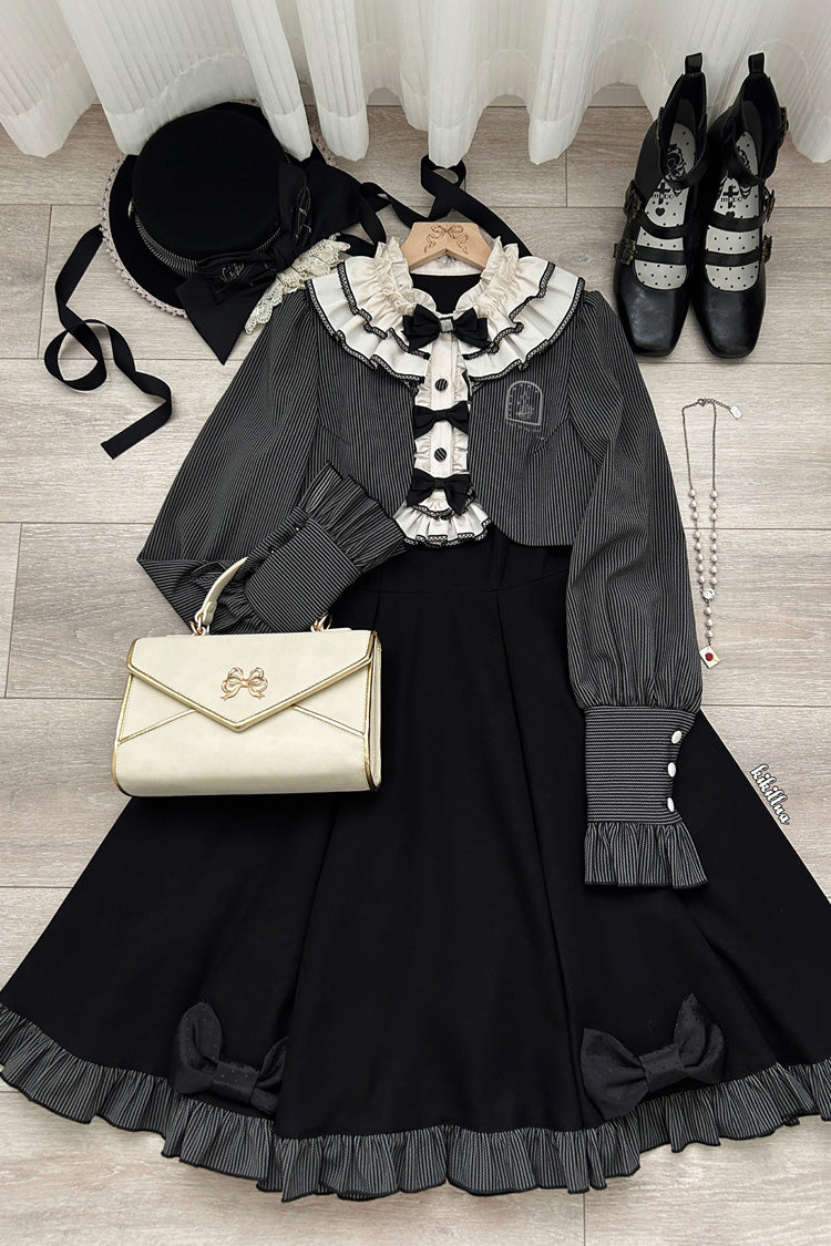 Black [Serenade] Long Sleeves Ruffle Bowknot Fake Two Pieces Classic Lolita Dress - Product - 9