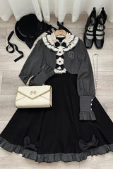 Black [Serenade] Long Sleeves Ruffle Bowknot Fake Two Pieces Classic Lolita Dress - Product - 9