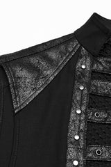 Black Sleeveless Stitching Mesh Eyelet Straps Men's Punk Vest - Product - 6