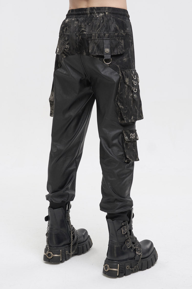 Black Tie Dyed Splice Hand Painted Waist Drawstring Men's Gothic Pants - Product - 4