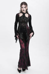 Red Floral Embroidery Stitching Lace Women's Gothic Pants - Product - 7