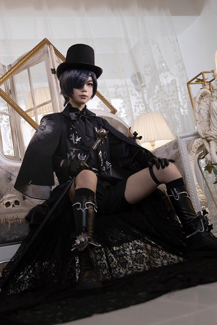Black Deacon Metal Decoration Gothic Ouji Lolita Set - Black - 1