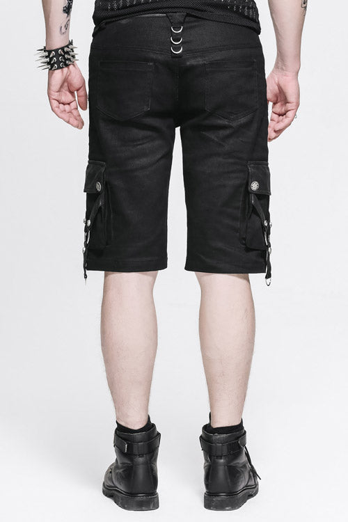 Black Punk Rock Adjustable Zippered Summer With Loops Shorts Mens Pants - Product - 7