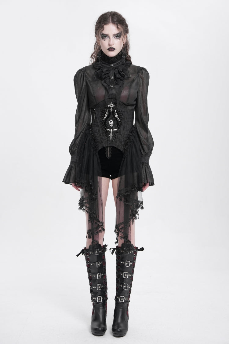 Black Stitching Lace Lace-Up Mesh Women's Gothic Underbust Corset - Product - 6
