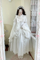 White [Sleepwalking] Long Hime Sleeves Stitching Lace Plus Size Gothic Elegant Lolita Skirt Set - Product - 4