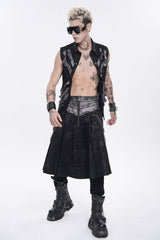 Black Printed Spliced Lace-Up Pleated Chain-Decorated Men's Punk Skirt - Product - 3
