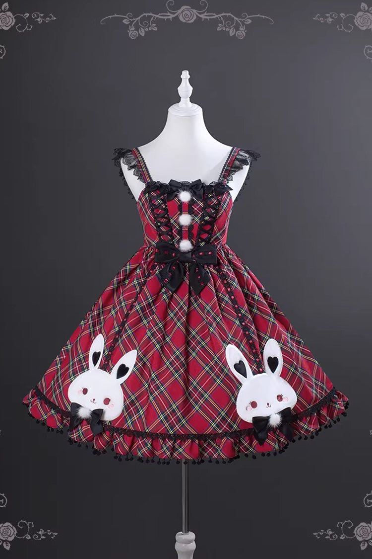 Red [Witch Gargamel] Square Collar Sleeveless Printed Ruffled Bow Lace-Up Gothic Lolita Jsk Dress - Product - 3