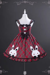 Red [Witch Gargamel] Square Collar Sleeveless Printed Ruffled Bow Lace-Up Gothic Lolita Jsk Dress - Product - 3